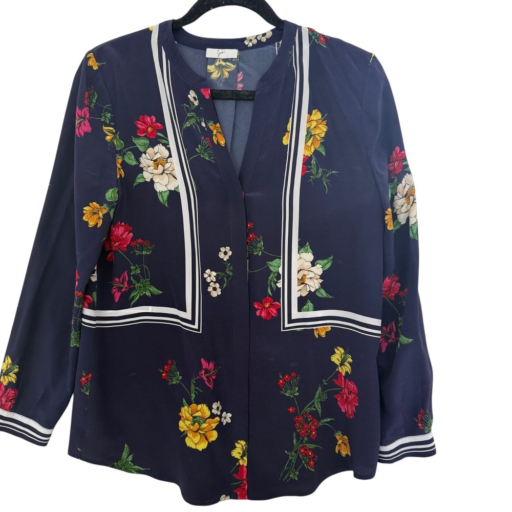 Joie‎ Aisa Silk Floral Blouse Medium Blue Floral Long Sleeve Boho Chic Romantic
